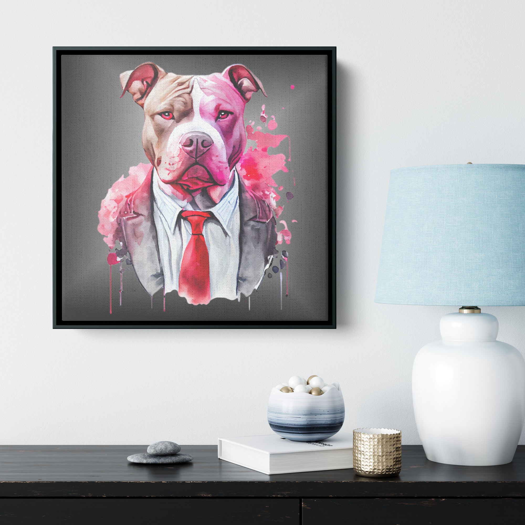 American Pitbull Gangster Framed Canvas Print - Best Friends Art